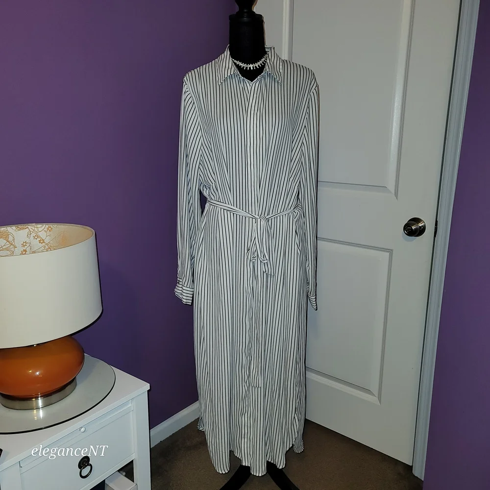 Forever 21 Black and White Belted Striped Cardigan SZ: 1X - Picture 3 of 9
